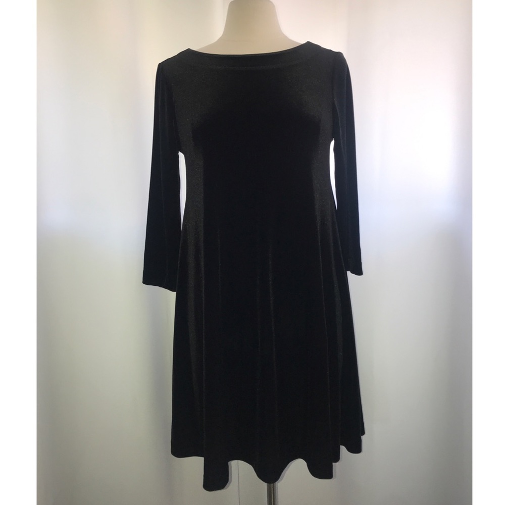 Cynthia Rowley Black Faux Velour 3/4 Sleeve Dress